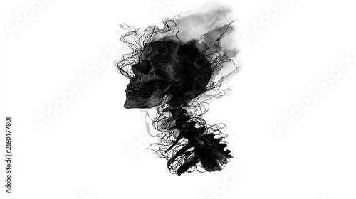 Black skull silhouette against white background for symbolic concepts