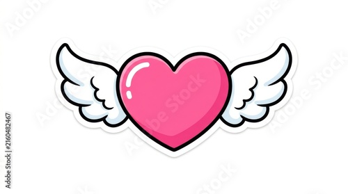 Pink heart with white wings is a colorful vector illustration on a white background affection amorous cartoon charming clipart