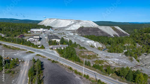 Aerial view of Asbestos mine wastes in the Quebec forest