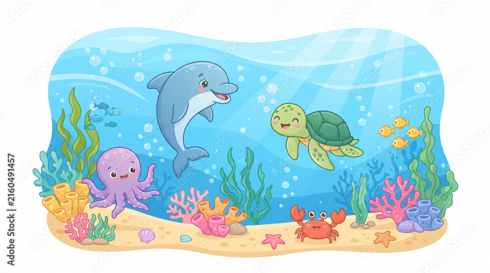Fototapeta premium illustration of a mermaid and dolphin