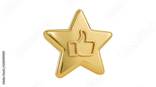 Shiny Golden Star with Thumbs Up Symbol on a Clean White Background for Positive Feedback and Excellence