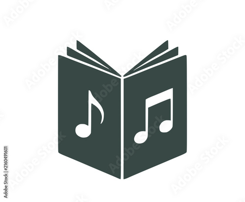 Christmas Carol Book icon. Silhouette of an open songbook with musical notes, ideal for festive holiday choir events, winter church singing, and seasonal greeting cards