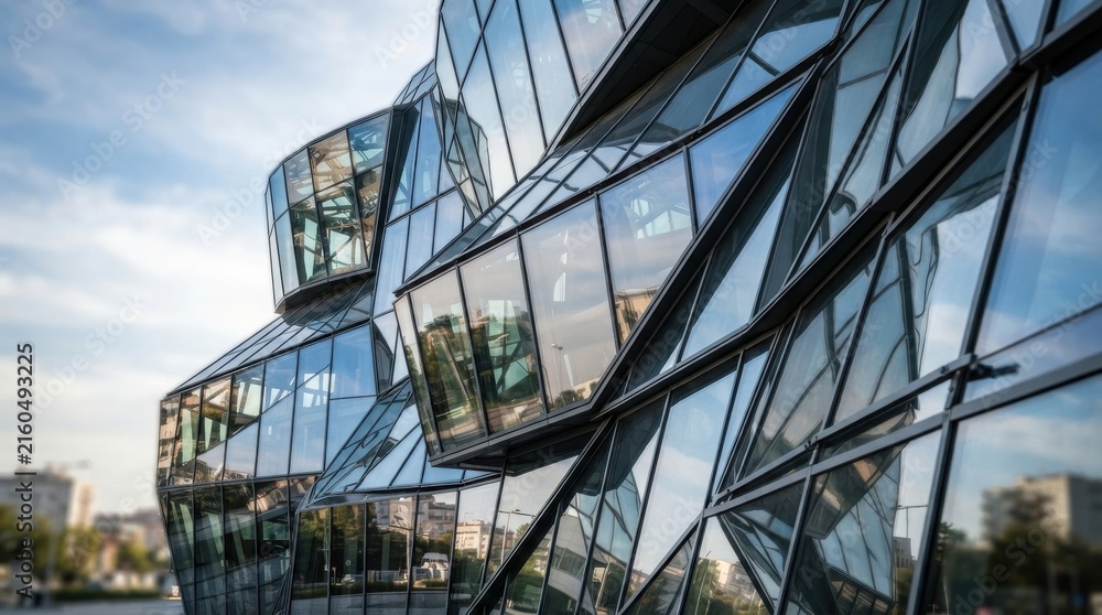 Obraz premium Modern glass architecture building exterior with geometric shapes
