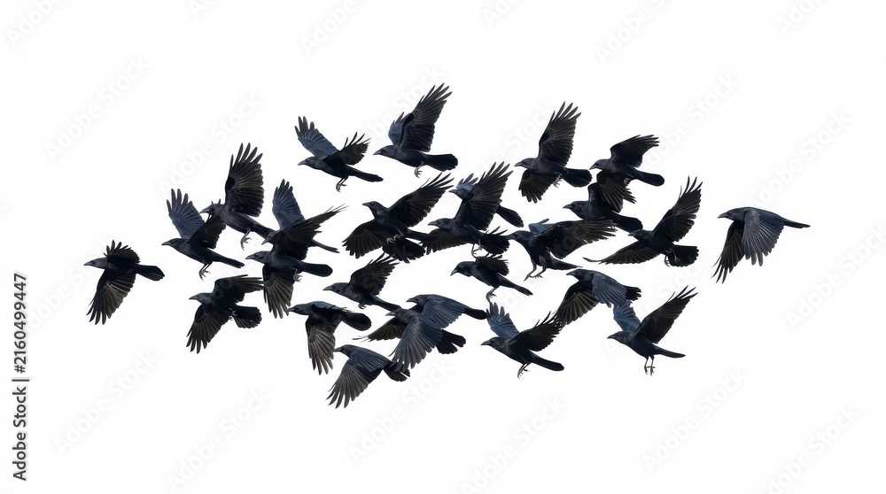 Naklejka premium Flock of crows flying together