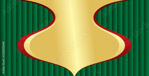 Canvas Print Regal green pleated curtain background with central golden frame for festive awards or theater promotions