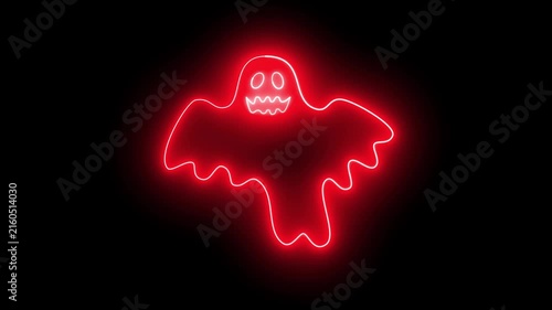 Glowing Red Neon Bat Halloween Animation on Black Background 4K