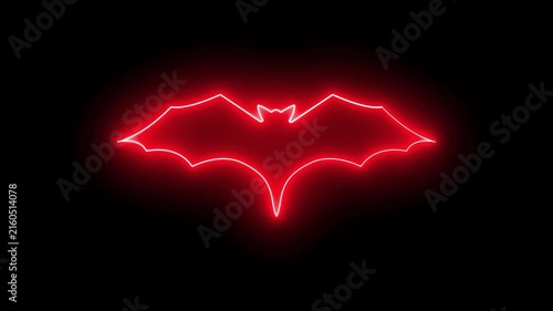 Glowing Red Neon Bat Halloween Animation on Black Background 4K