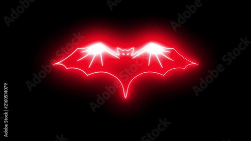 Glowing Red Neon Bat Halloween Animation on Black Background 4K