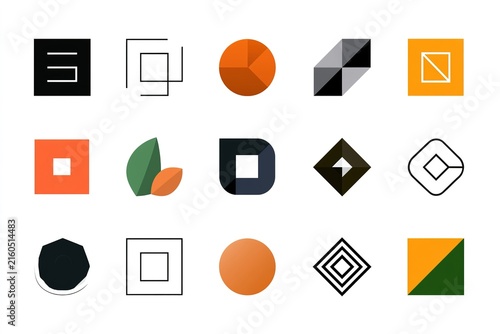 Collection of abstract geometric logos in various colors and shapes suitable for modern branding and business identity designs.