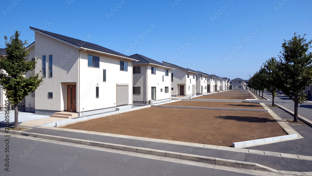 Fototapeta premium 正午の強い日差しに照らされる分譲住宅街の街並み