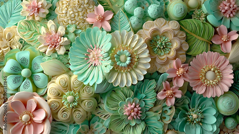 Fototapeta premium Close up of assorted fresh green and purple cabbage leaves arranged in circular pattern