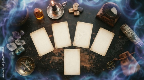 Mystical Tarot Cards Laid Out on Dark Table