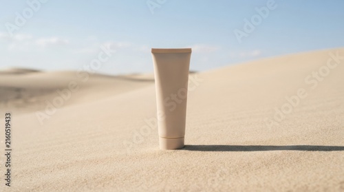 Cosmetic Cream Tube Standing Alone in Sandy Desert Landscape