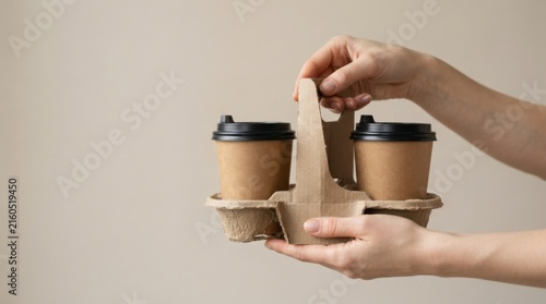 Person Holding Takeaway Coffee Cups in Cardboard Carrier