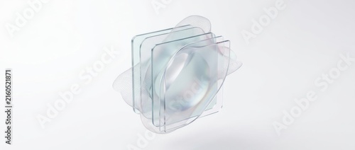 Abstract clear geometric shapes stacked soft fabric elements