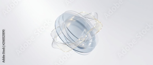 Abstract transparent fluid form with light reflections on white background