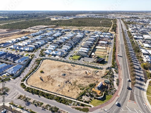 New Residential Housing Development Expanding Into Undeveloped Land, Aerial View