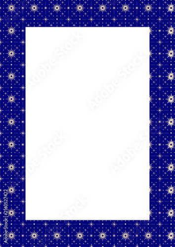 blue christmas frame with stars and snowflakes