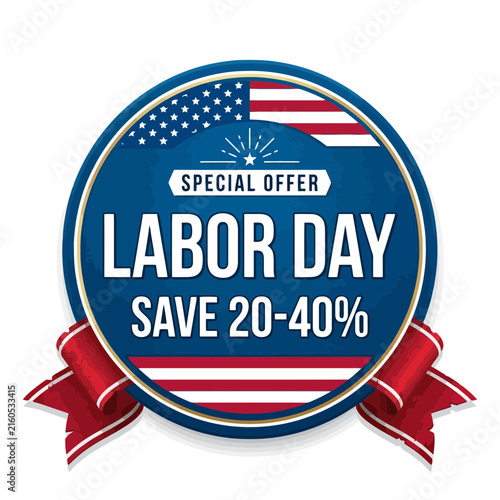 Labor day sale badge with american flag and discount offer