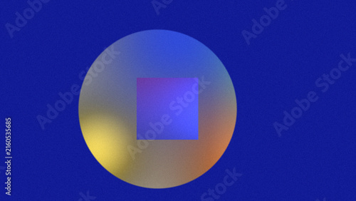 Abstract blue gradient background with a glowing circular shape and centered square overlay. Visible grain texture adds a retro, atmospheric design feel.