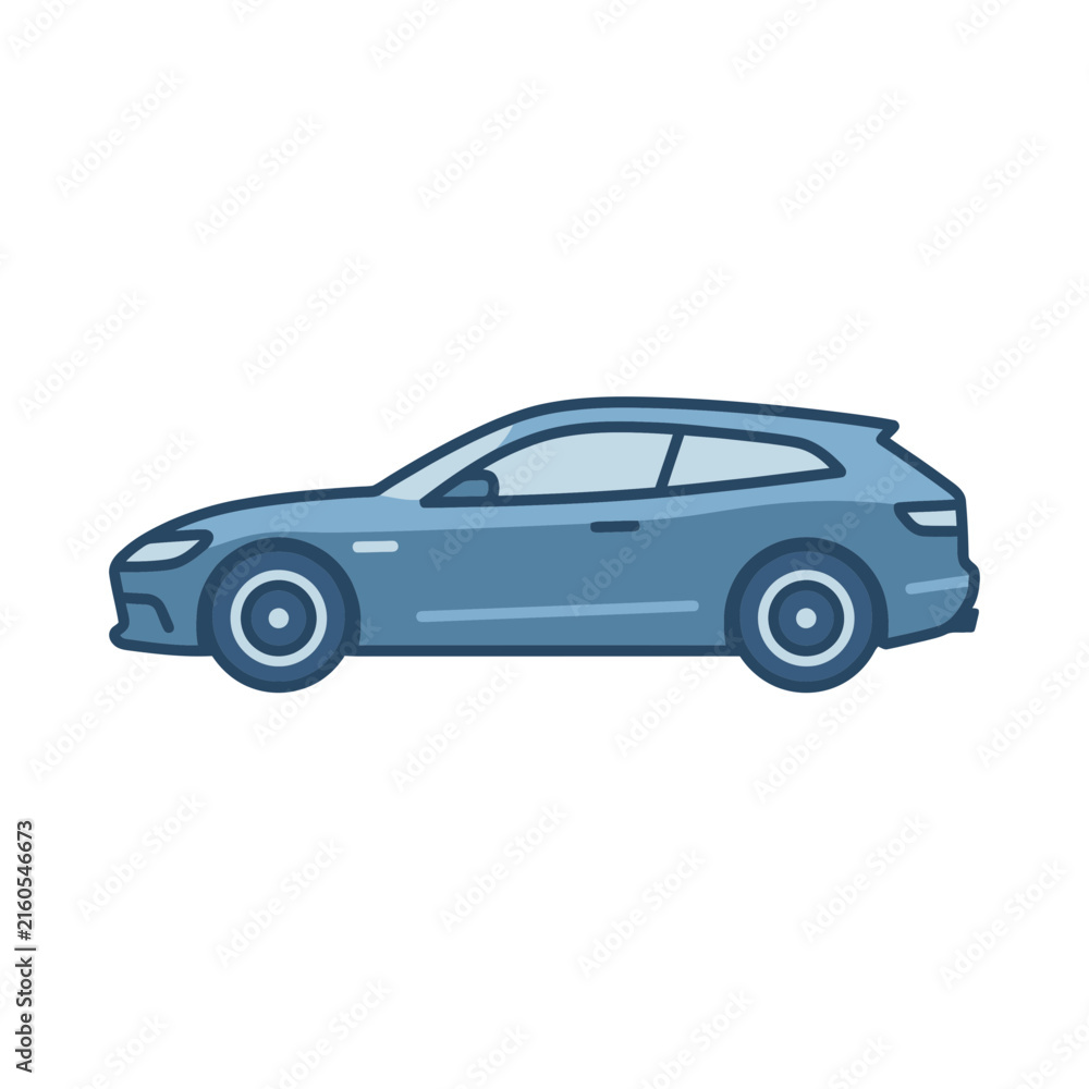 Fototapeta premium Blue station wagon side profile illustration.