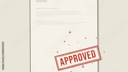 2D Motion Graphic of Red Approved Stamp Marking a White Generic Business Document