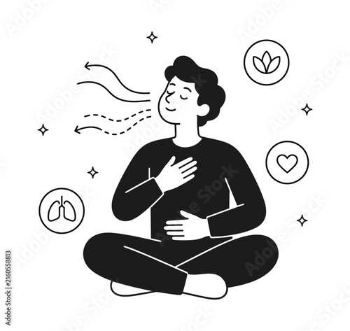 Obraz na plátne Person practicing deep breathing exercises for relaxation and mindfulness