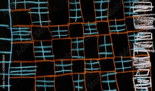 Hand Drawn Abstract Geometric Grid Pattern on Black Background Creative Artistic Chalk Illustration
