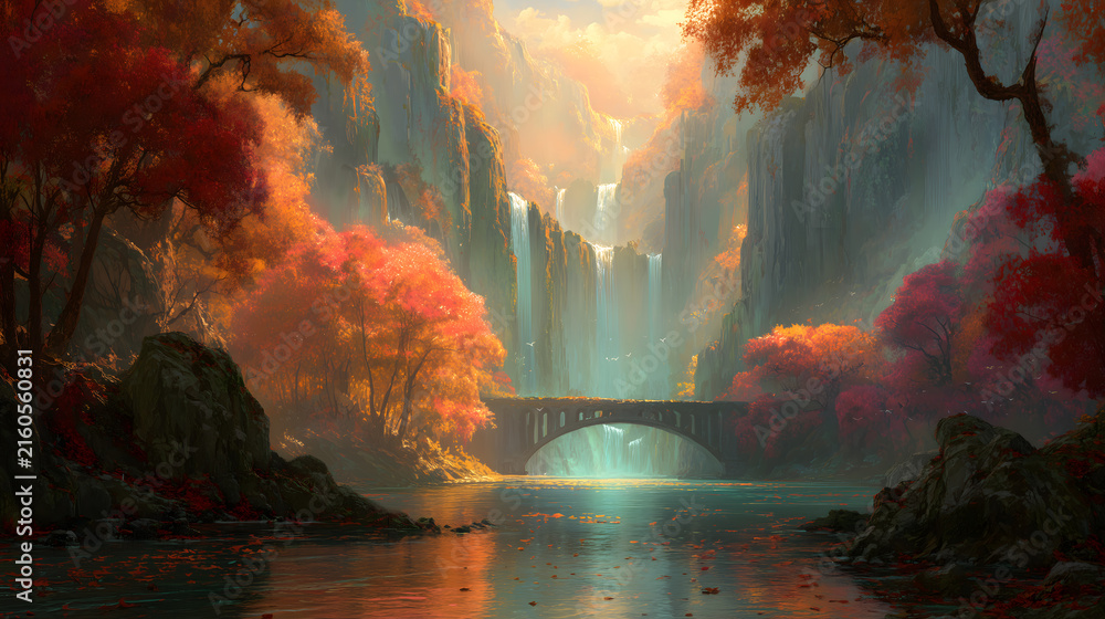 Fototapeta premium Autumn Secret Rainbow Waterfall