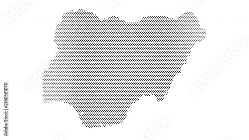 Nigeria map from particles, dots. Digital silhouette. Abstract animation background.
