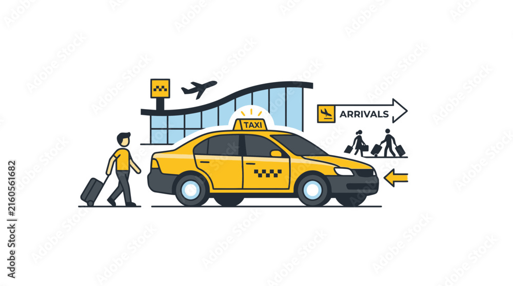 Naklejka premium Flat Vector Illustration of Airport Taxi Service