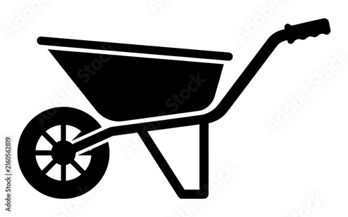 Foto A black silhouette icon of a garden wheelbarrow for construction and landscaping