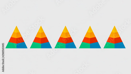 Five Segmented Multi-Colored Pyramid Infographic Elements for Business Presentation Data Analysis