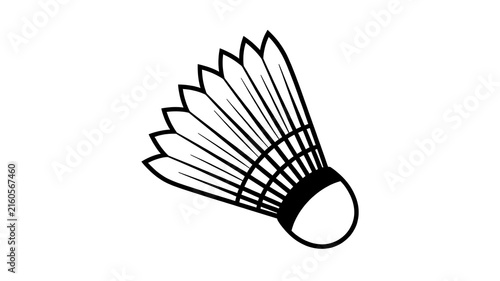 A minimalist black and white line art illustration of a professional badminton shuttlecock equipment for sports competition
