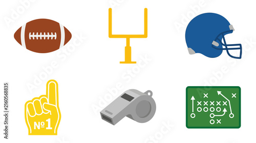 Canvas Print Set of American football sports equipment and game elements flat vector