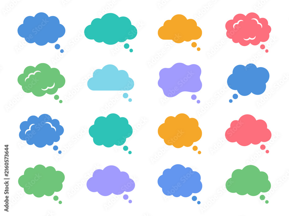 Fototapeta premium Set of colorful cloud speech bubbles flat vector illustration