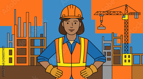 Female Construction Worker Portrait Vector Illustration