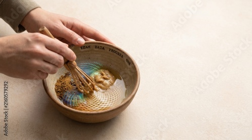 Person holding a spoon in a bowl to visualize business integration by combining separate operations into a coherent system