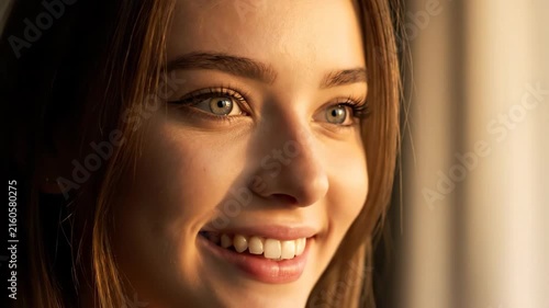 Close up portrait of a calm woman with soft natural light