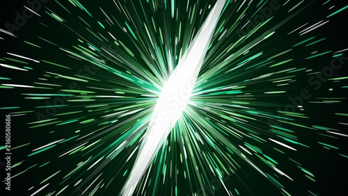 Fotografie Abstract motion blur of green light streaks in deep space vacuum