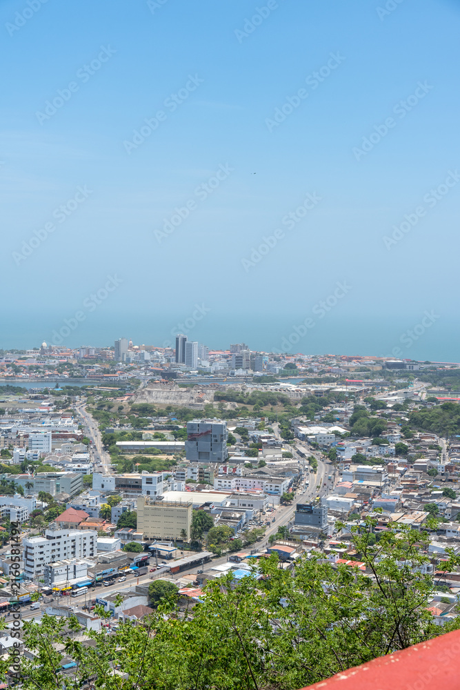 Fototapeta premium Cartagena cityscape panoramic view with Caribbean Sea, Cartagena de Indias, Colombia, Bolivar