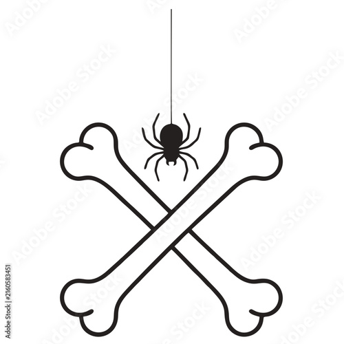 Creepy spider hanging over crossed bones graphic icon with halloween isolated illustration skeleton arachnid dangling minimalist decoration traditional silhouette