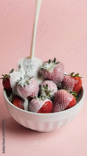 Assorted fruits drizzled with yogurt, strawberry, mango cube, blackberry, banana slice, raspberries