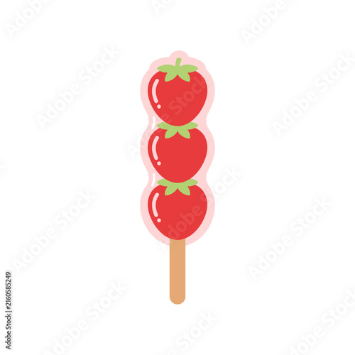 Cute Kawaii Strawberry Tanghulu Skewer Illustration with Glossy Sugar Coating