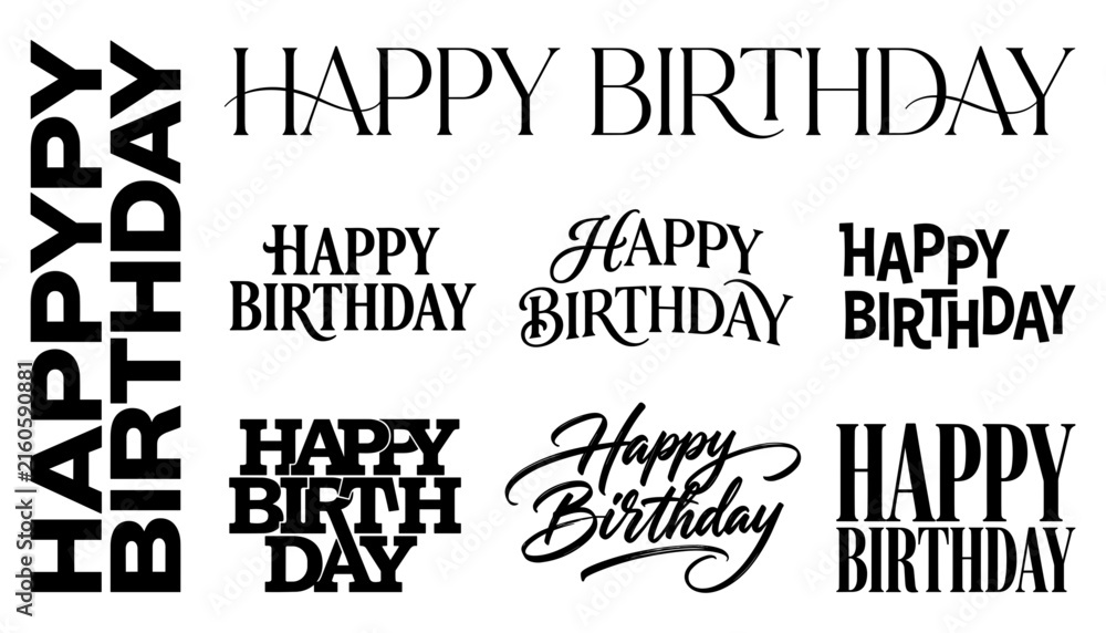 Obraz premium Happy Birthday Typography Font Collection Set Various Text Lettering Logo Style Vector