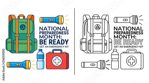 National Preparedness Month Emergency Kit Backpack First Aid Flashlight Water