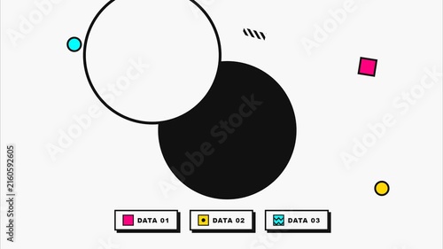 Abstract Memphis Style Motion Graphics Featuring Animated Geometric Shapes and Pie Chart