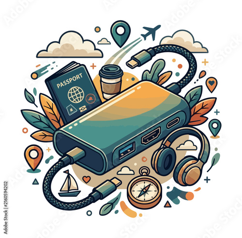 Portable electronics and travel accessories assortment