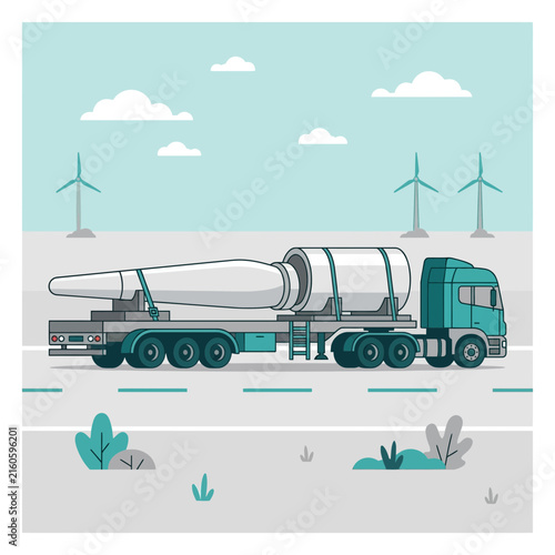 Transporting Giant Wind Turbine Blades On A Truck For Renewable Energy Production