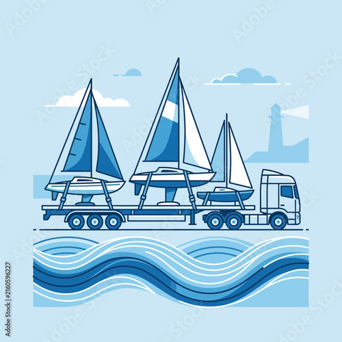 Transporting Racing Yachts To The Marina Via Truck